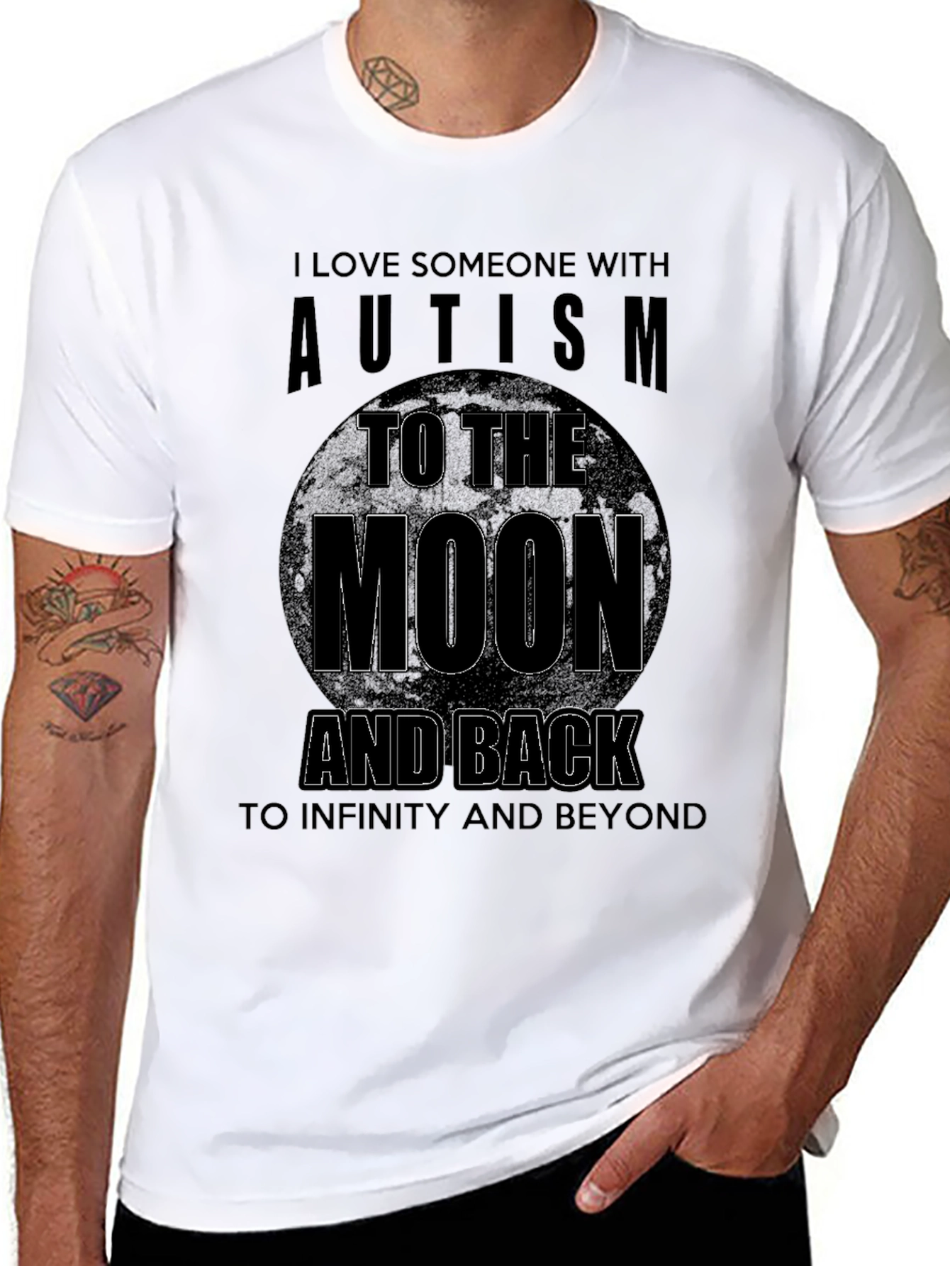 Black Autism Awareness T-Shirt - Love to the Moon and Back view 8