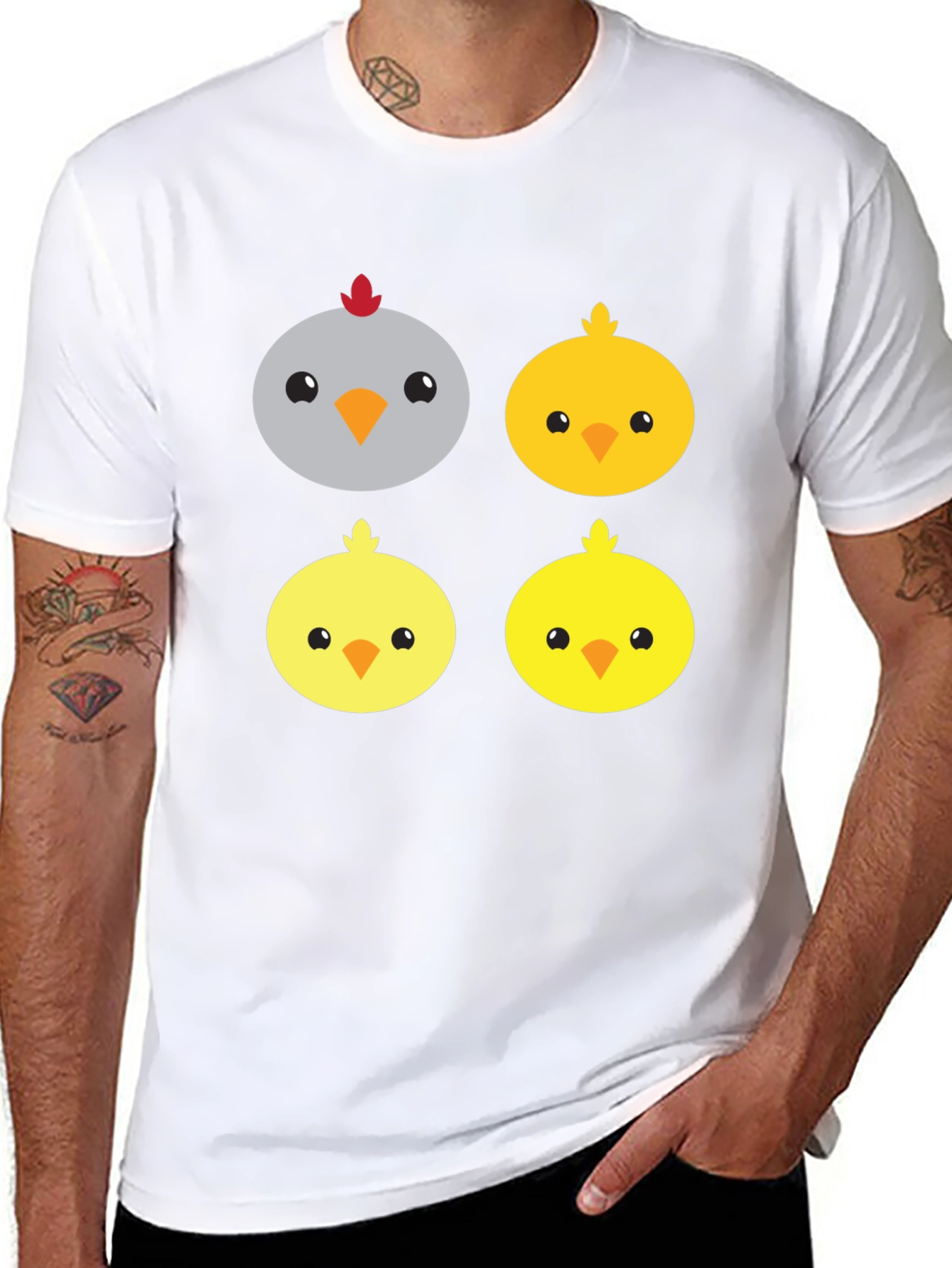 Black Cute Cartoon Chickens Graphic Tee view 8