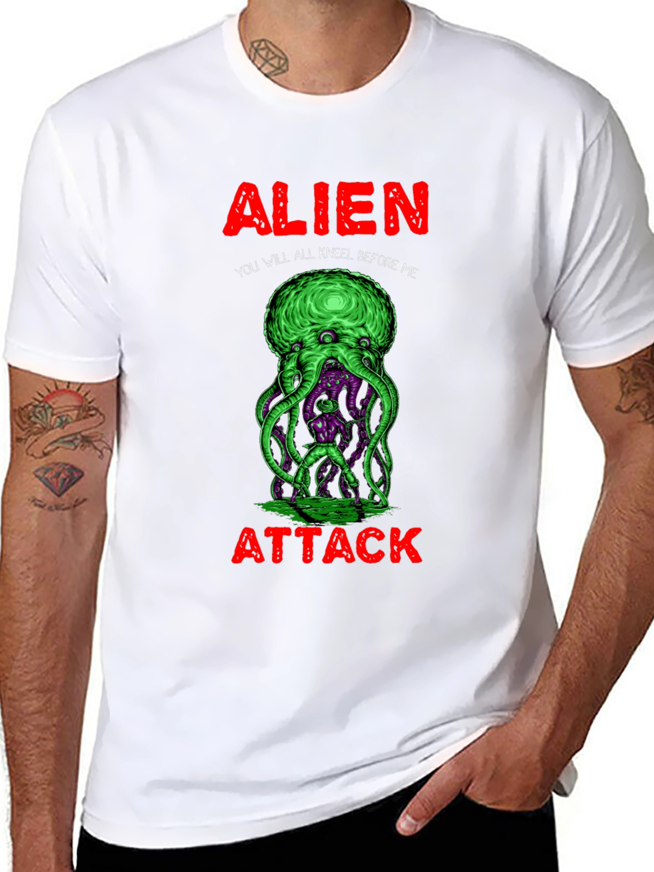 Black Alien Attack Graphic T-Shirt view 8