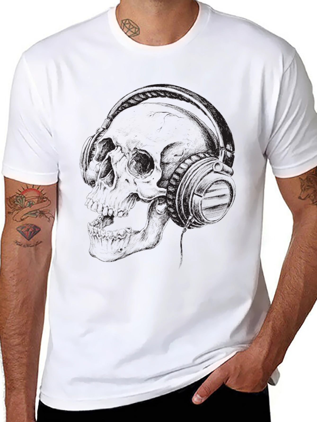 Black Skull and Headphones Graphic T-Shirt - Dark Style view 8