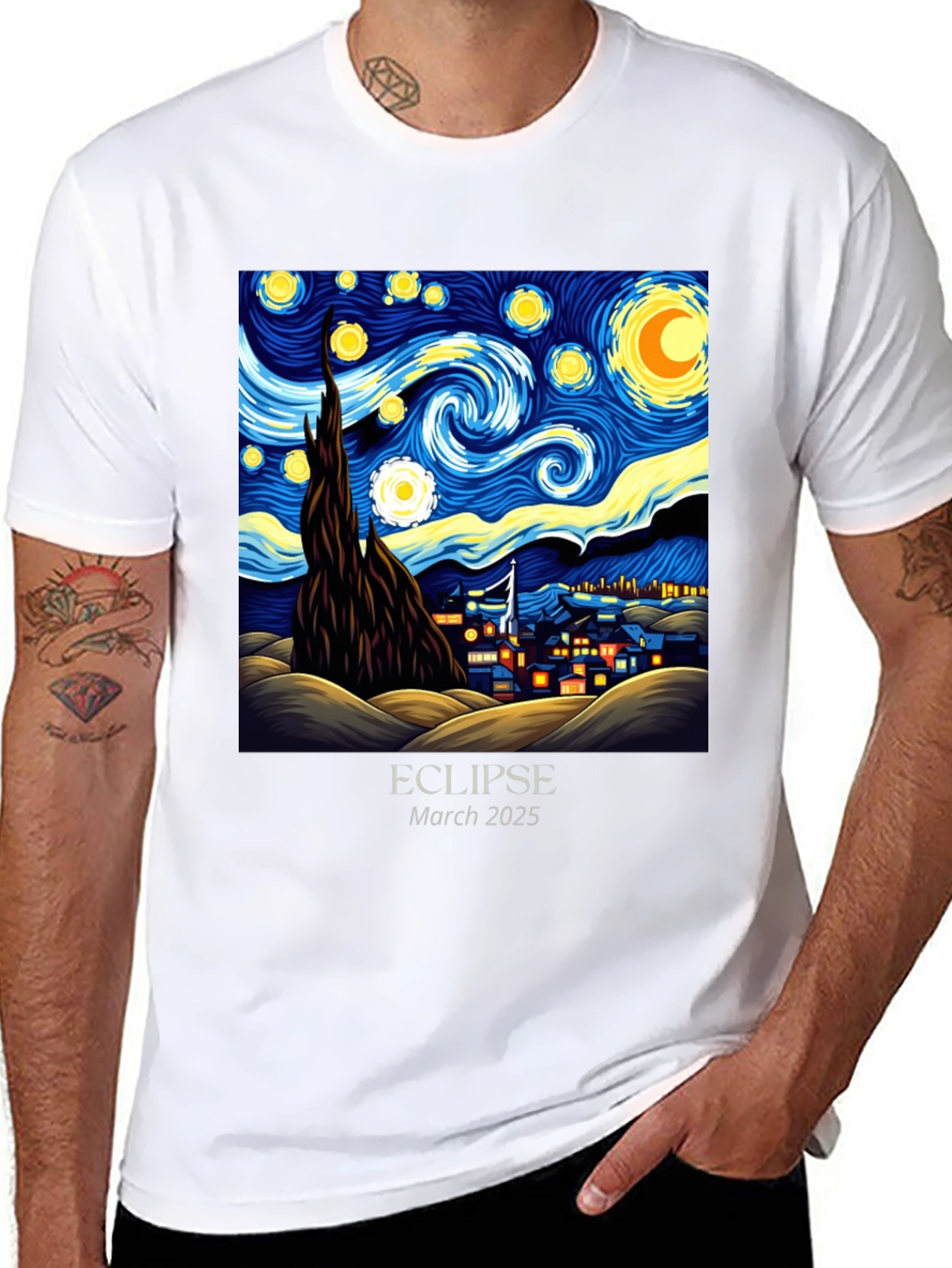 Black Starry Night Eclipse 2025 Graphic Tee view 8