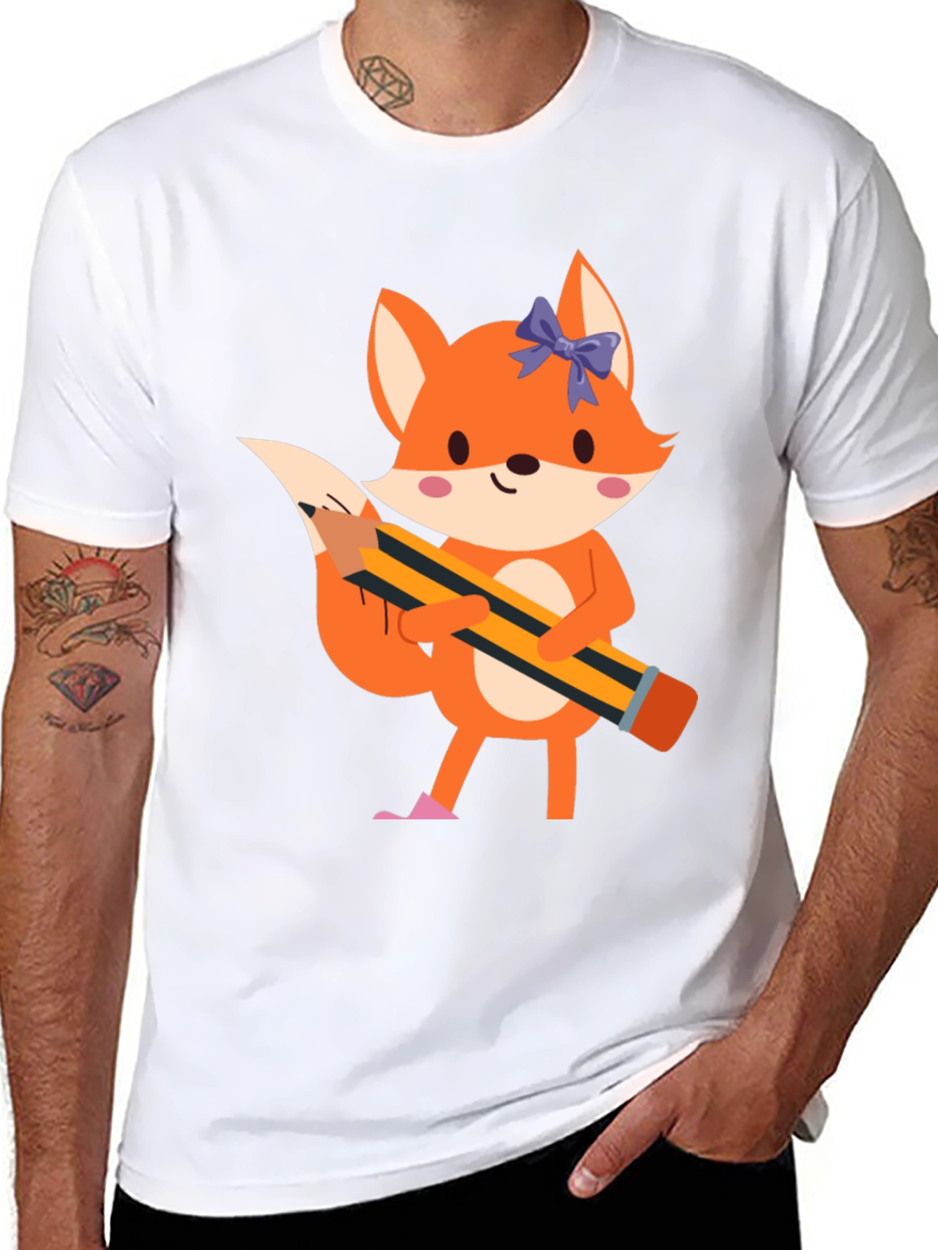 Black Fox with Pencil Graphic Tee - Black view 8