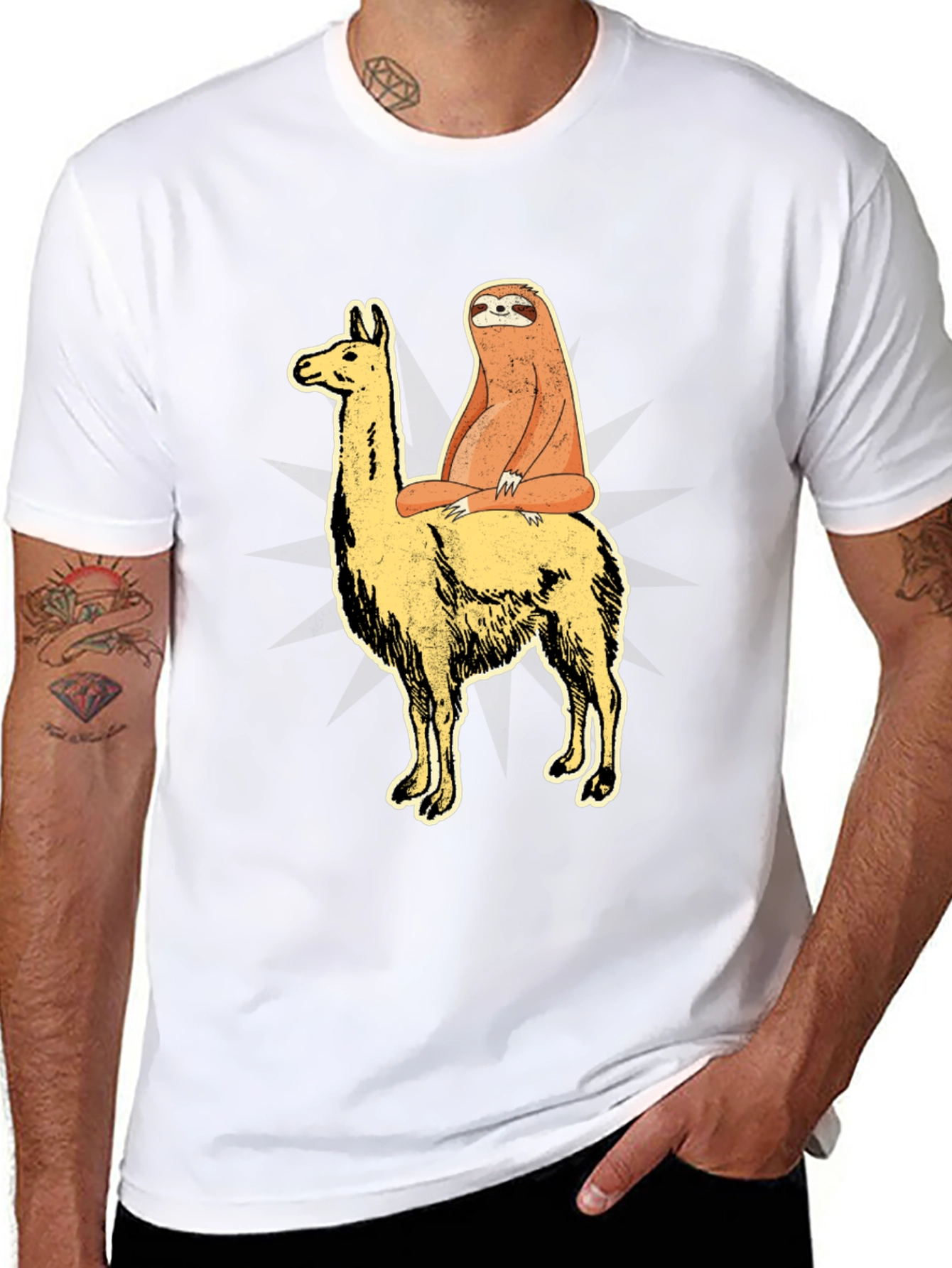 Black Sloth Riding Llama Graphic Tee - Unisex T-Shirt view 8