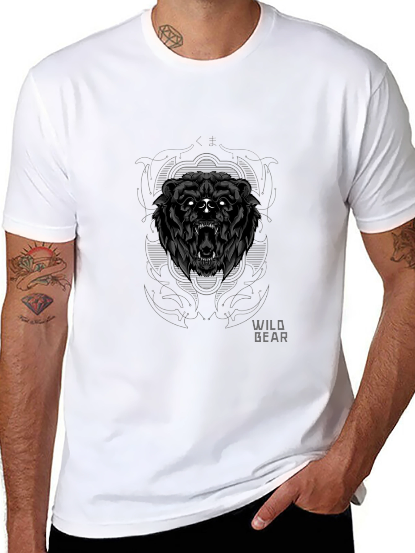 Black Wild Bear Graphic Tee - Black Cotton T-Shirt view 8