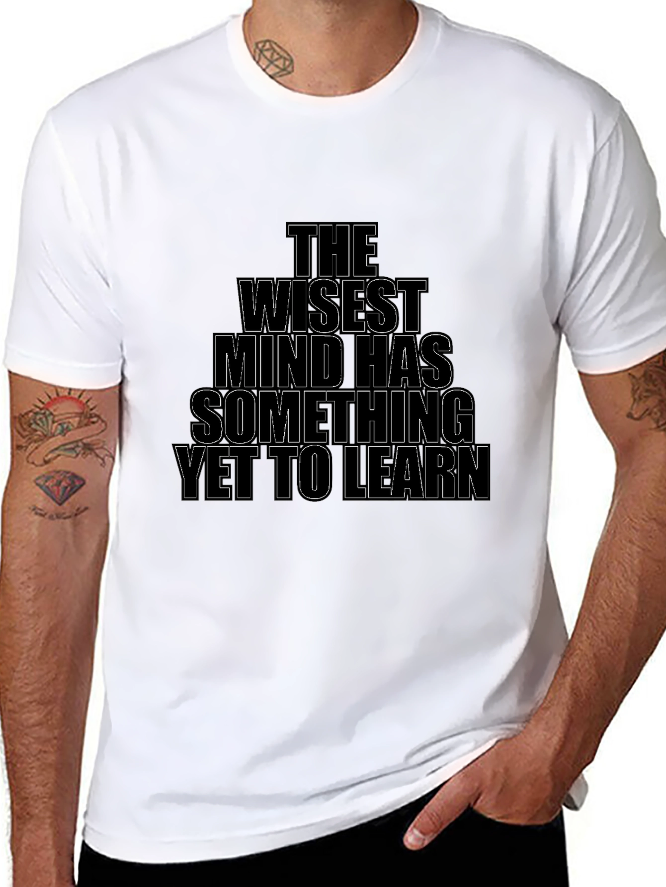 Black The Wisest Mind T-Shirt - Black Crew Neck Casual Tee view 8
