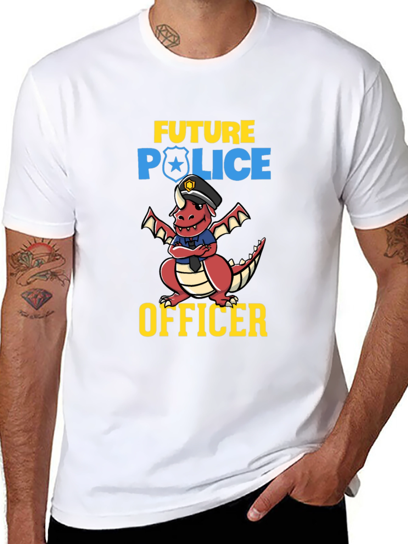 Black Future Police Officer Dragon T-Shirt view 8