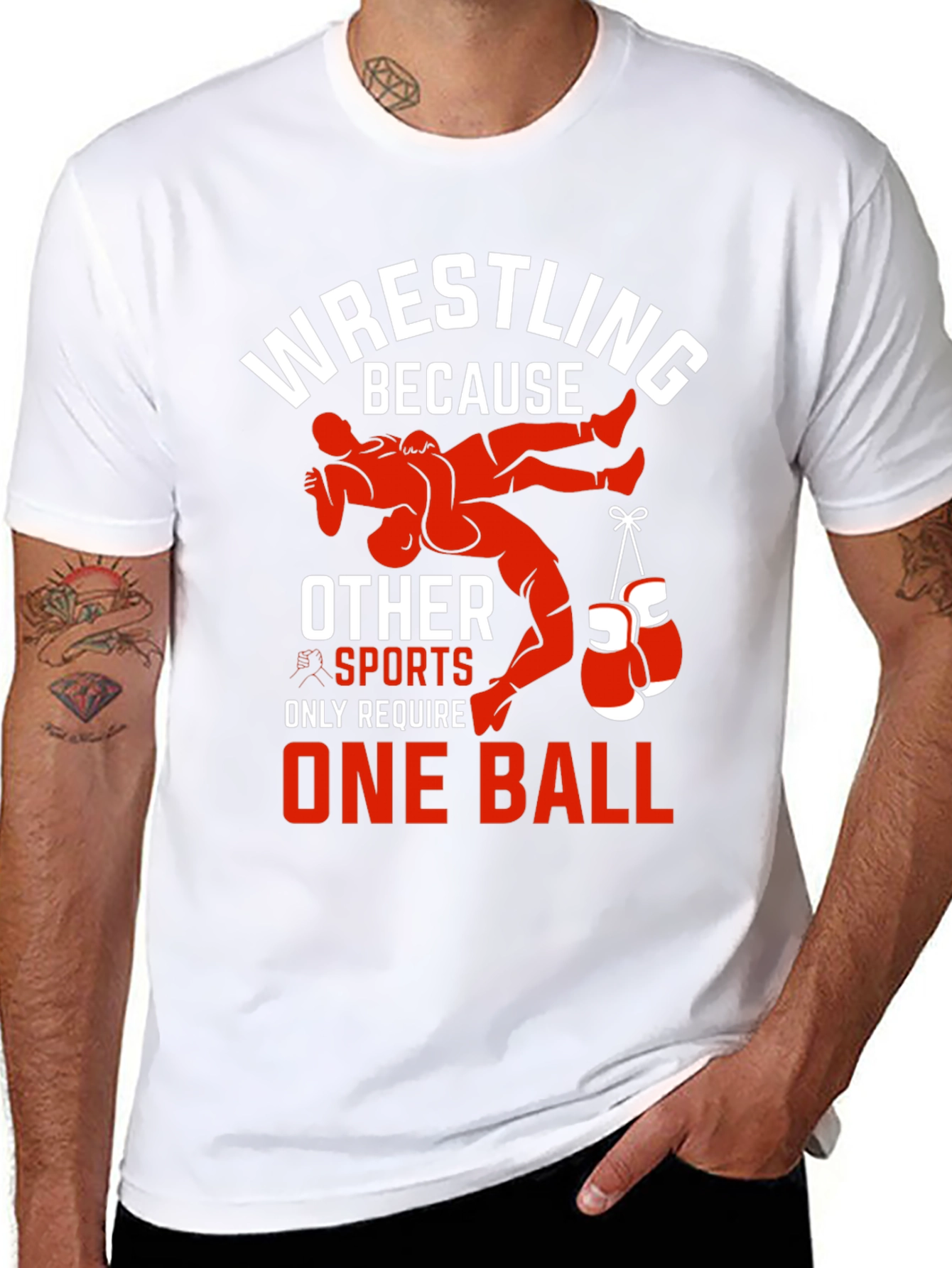 Black Wrestling T-Shirt - One Ball Funny Tee view 8