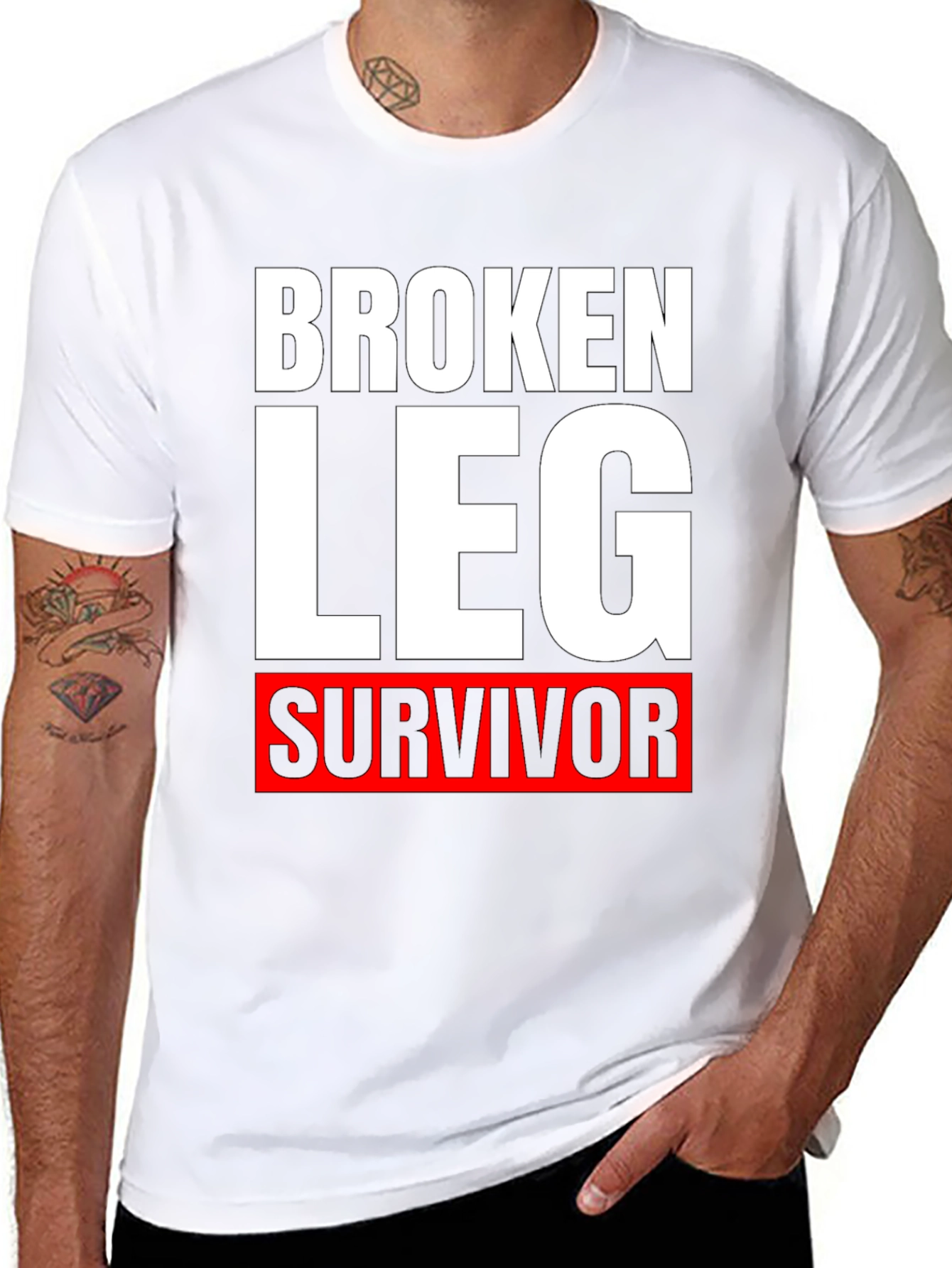 Black Broken Leg Survivor T-Shirt - Funny Get Well Soon Tee view 8