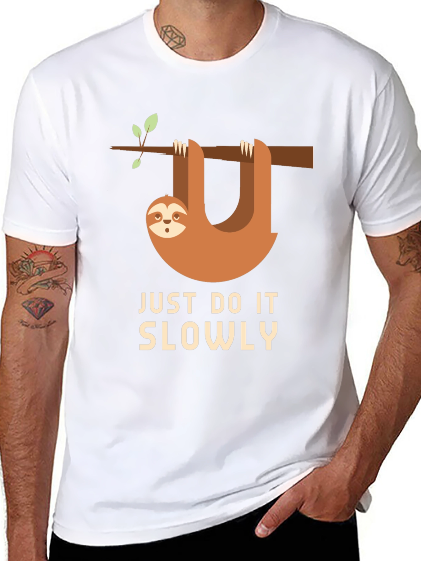 Black Funny Sloth Just Do It Slowly T-Shirt view 8