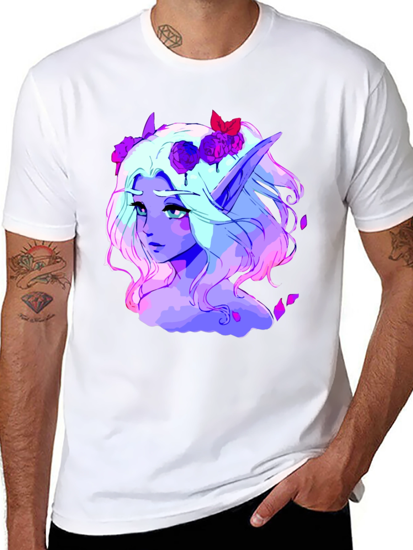 Black Elf Portrait Graphic Tee - Black Cotton Shirt view 8