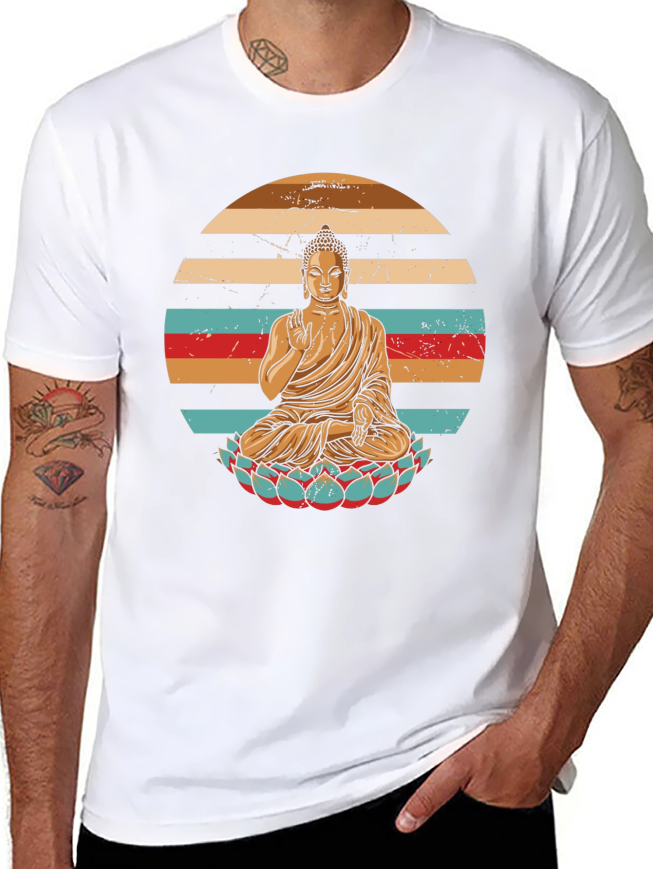 Black Retro Buddha Graphic T-Shirt view 8