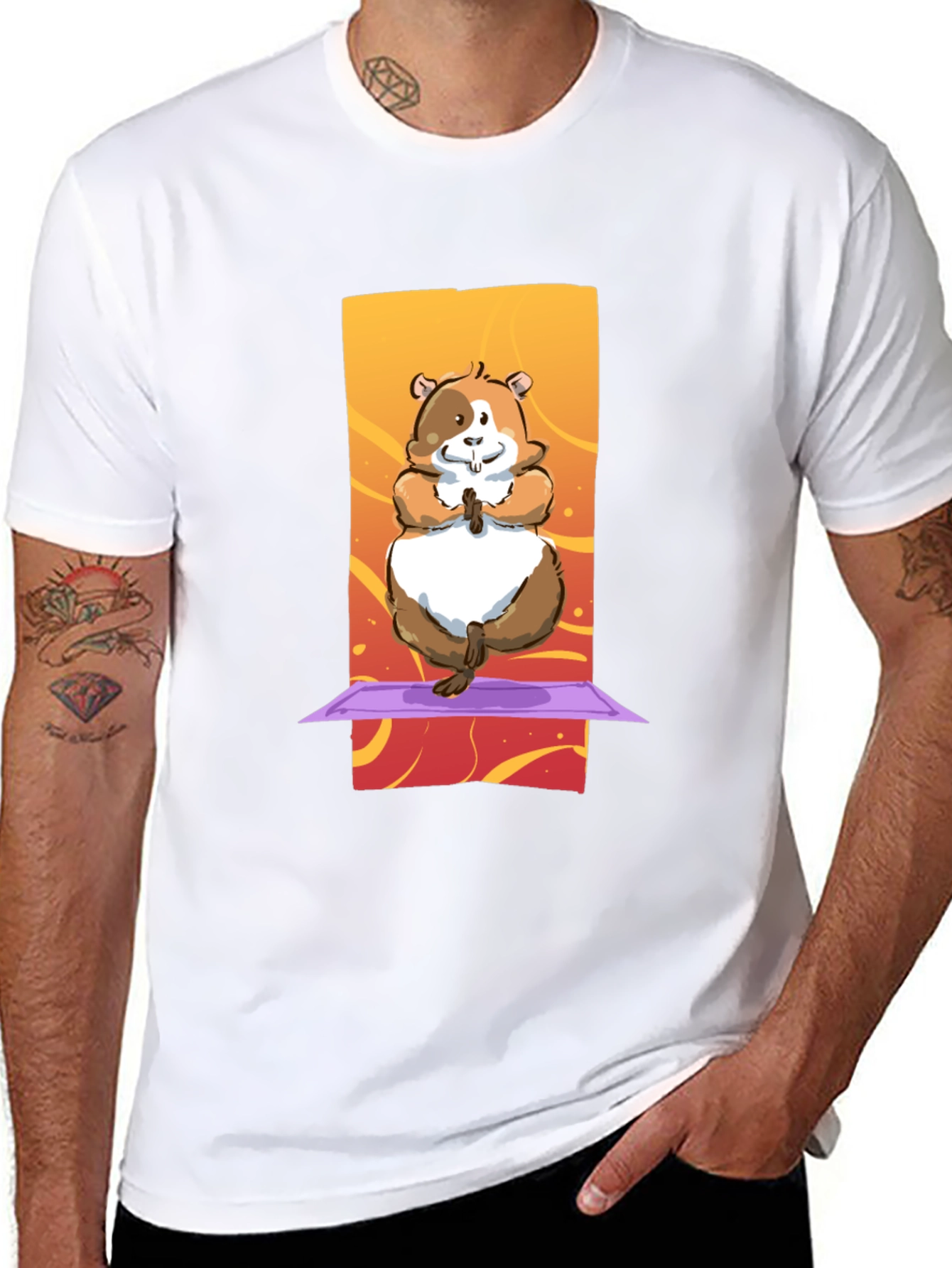 Black Yoga Hamster T-Shirt: Funny Graphic Tee view 8