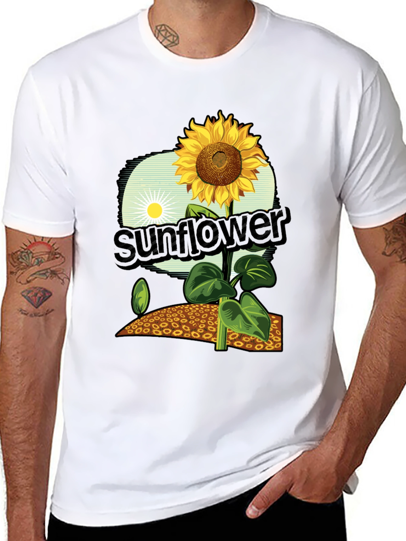 Black Sunflower Graphic Print T-Shirt - Black Cotton Tee view 8