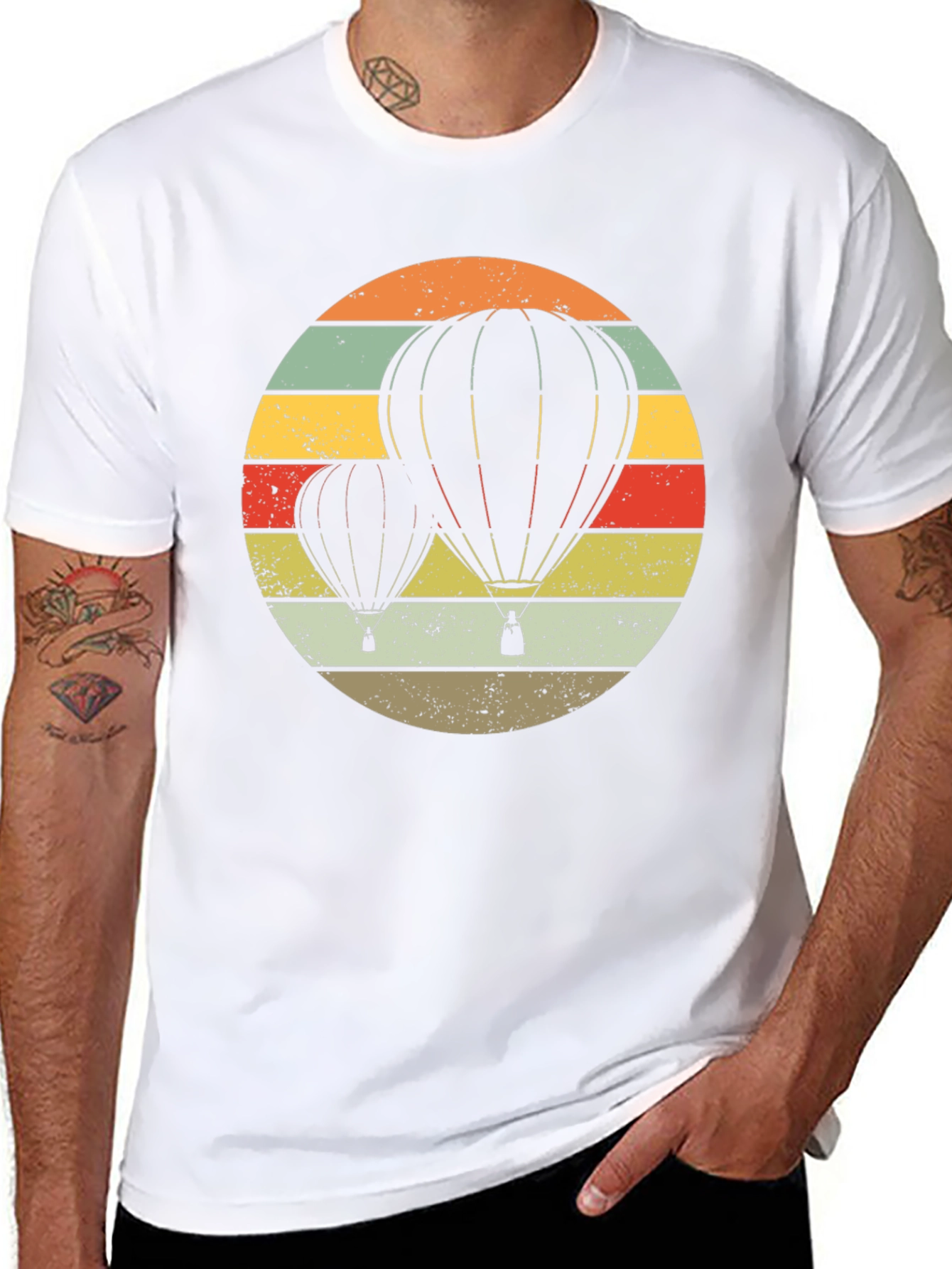 Black Retro Hot Air Balloon Graphic Tee - Vintage Style view 8