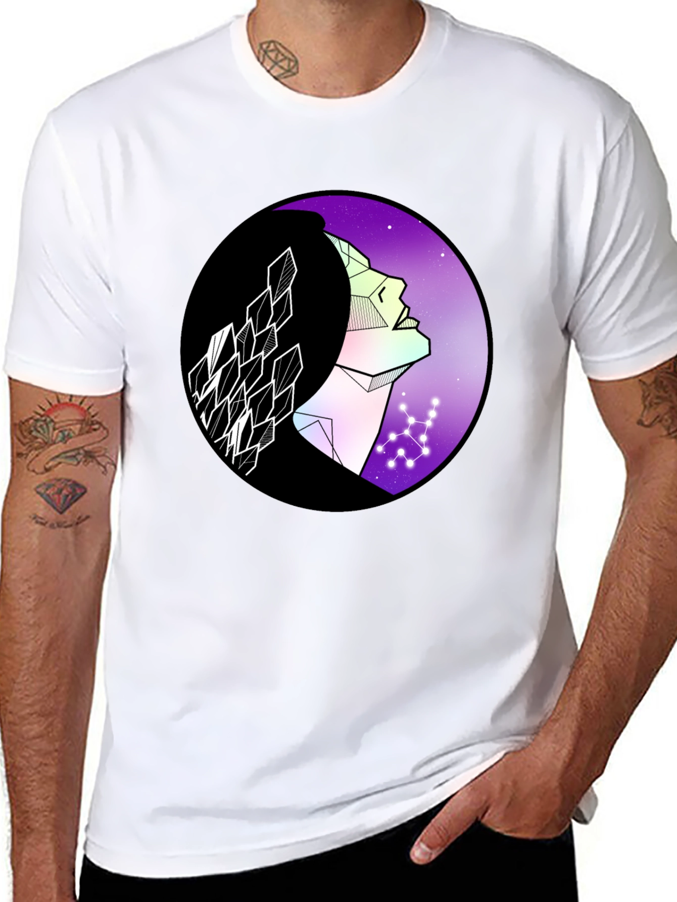 Black Geometric Woman Graphic Tee - Cosmic Vibes view 8