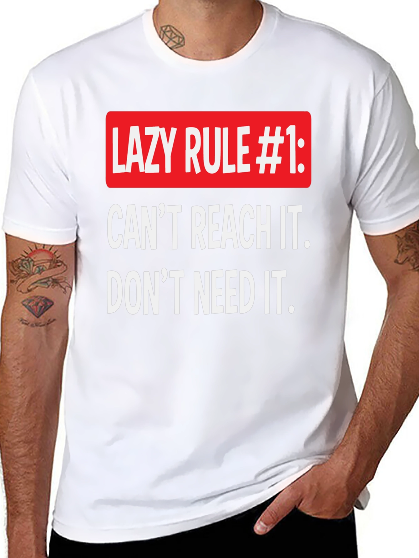 Black Funny Lazy Rule #1 T-Shirt, Relaxed Fit view 8