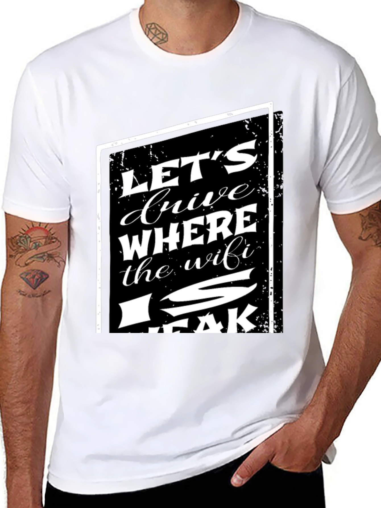 Black Let's Drive Where The WiFi Is Weak T-Shirt view 8