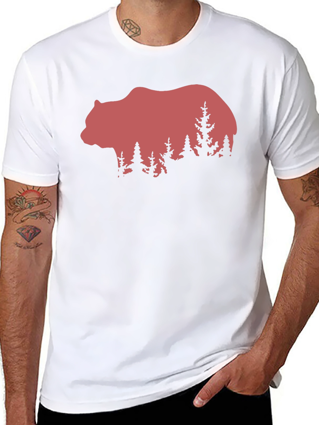 Black Bear & Forest Graphic Tee - Nature Lover's Shirt view 8
