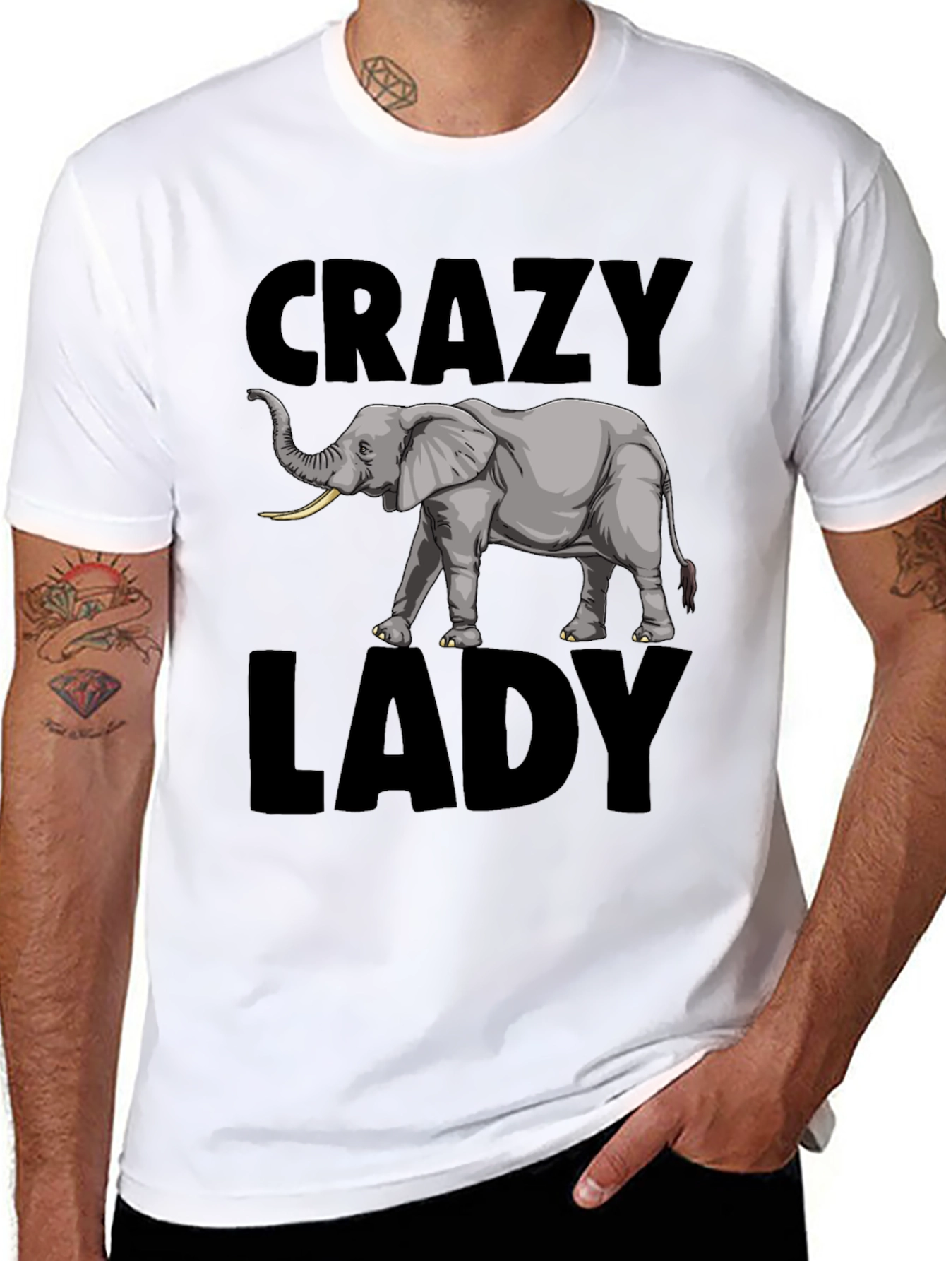 Black Crazy Elephant Lady Graphic Tee - Black view 8