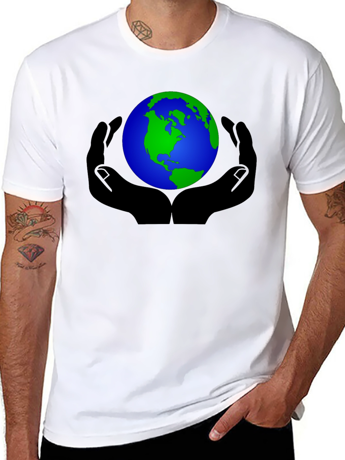 Black Earth in Hands Graphic Black T-Shirt view 8