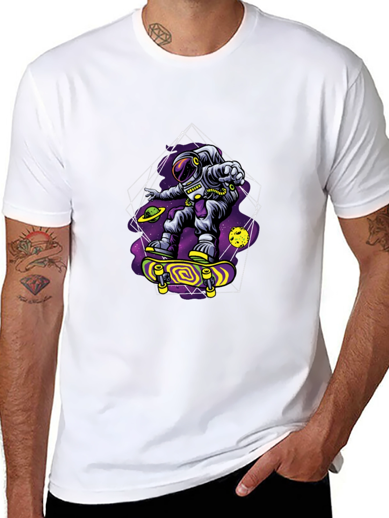 Black Astronaut Skateboarder Graphic Tee - Space Skateboarding T-Shirt view 8