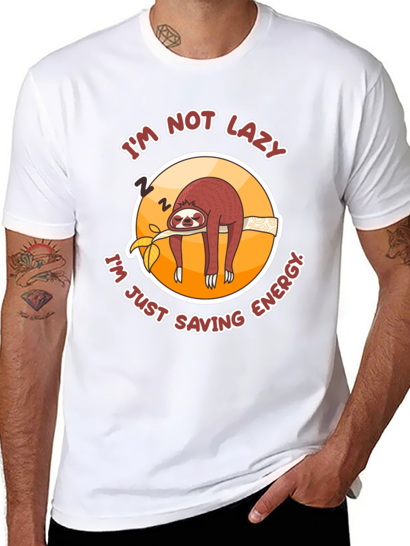 Black Funny Sloth T-Shirt: I'm Not Lazy, Saving Energy! view 8
