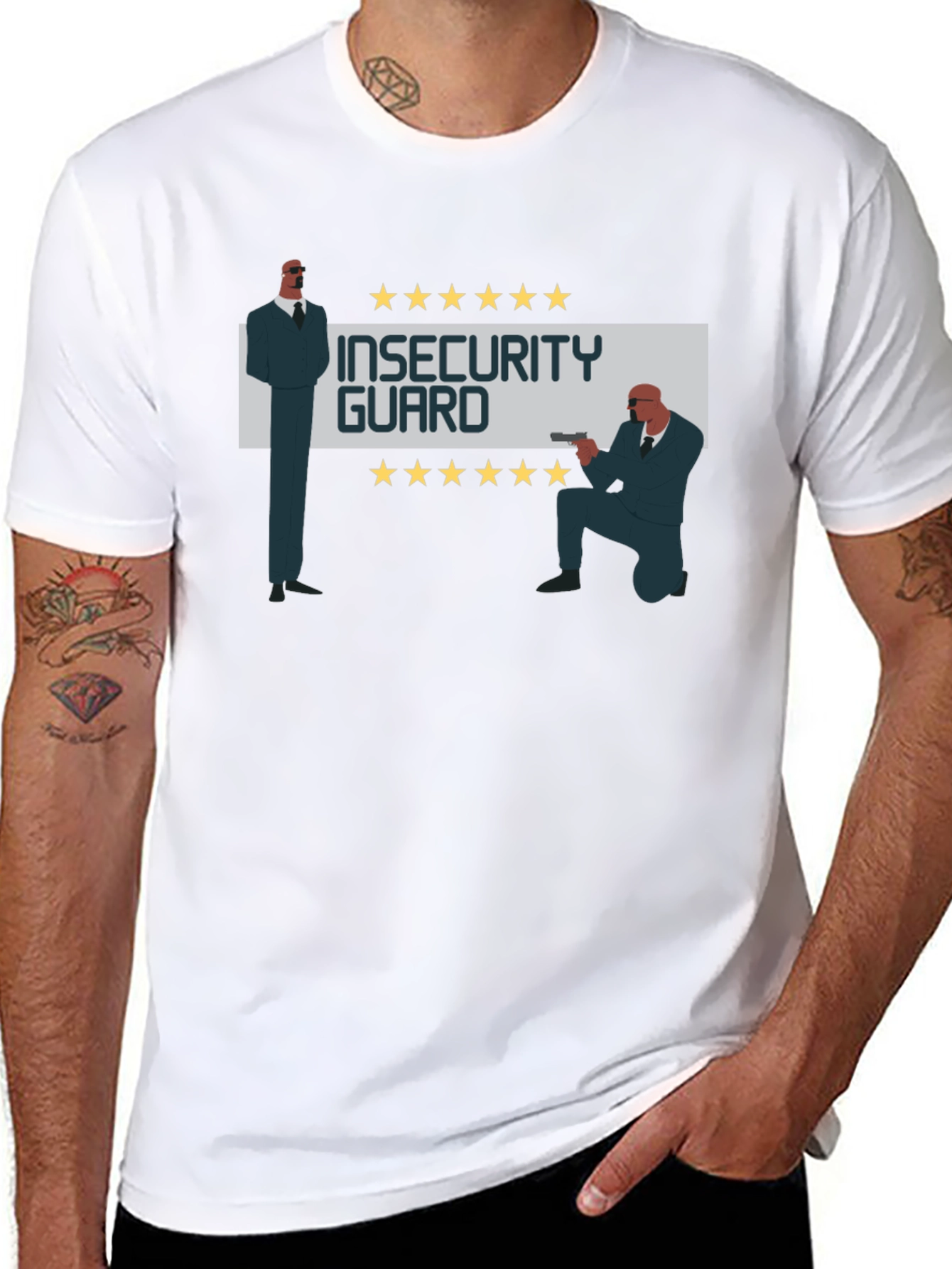 Black Insecurity Guard Graphic Tee - Funny Men's T-Shirt view 8