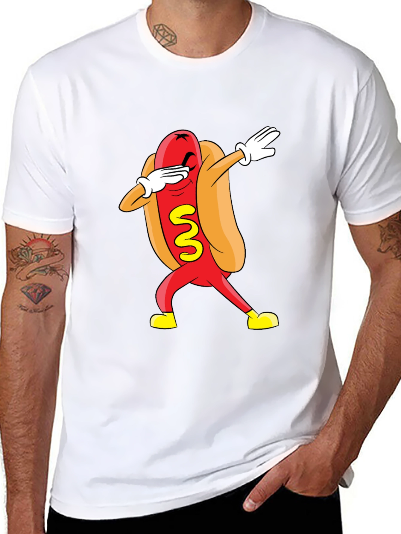 Black Funny Dabbing Hot Dog Graphic T-Shirt - Black view 8