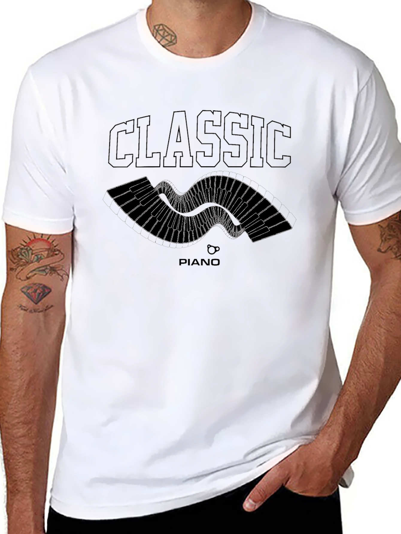 Black Classic Piano T-Shirt - Musical Style view 8