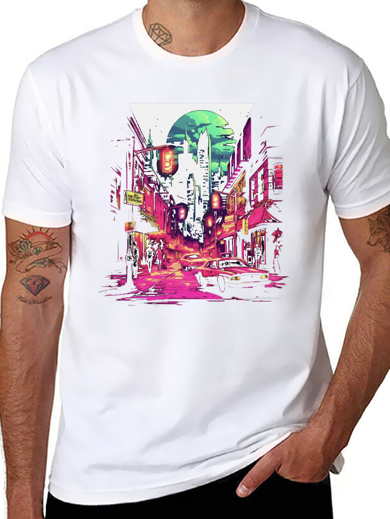 Black Retro Cityscape T-Shirt - Stylish Urban Design view 8