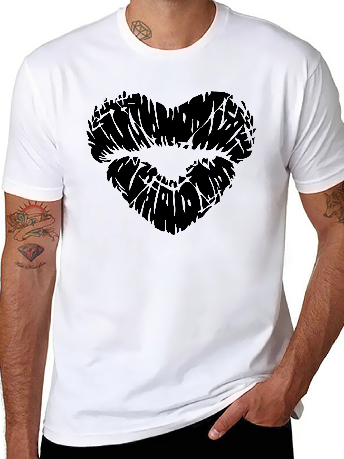 Black Heart Lips Graphic Black T-Shirt for Men view 8