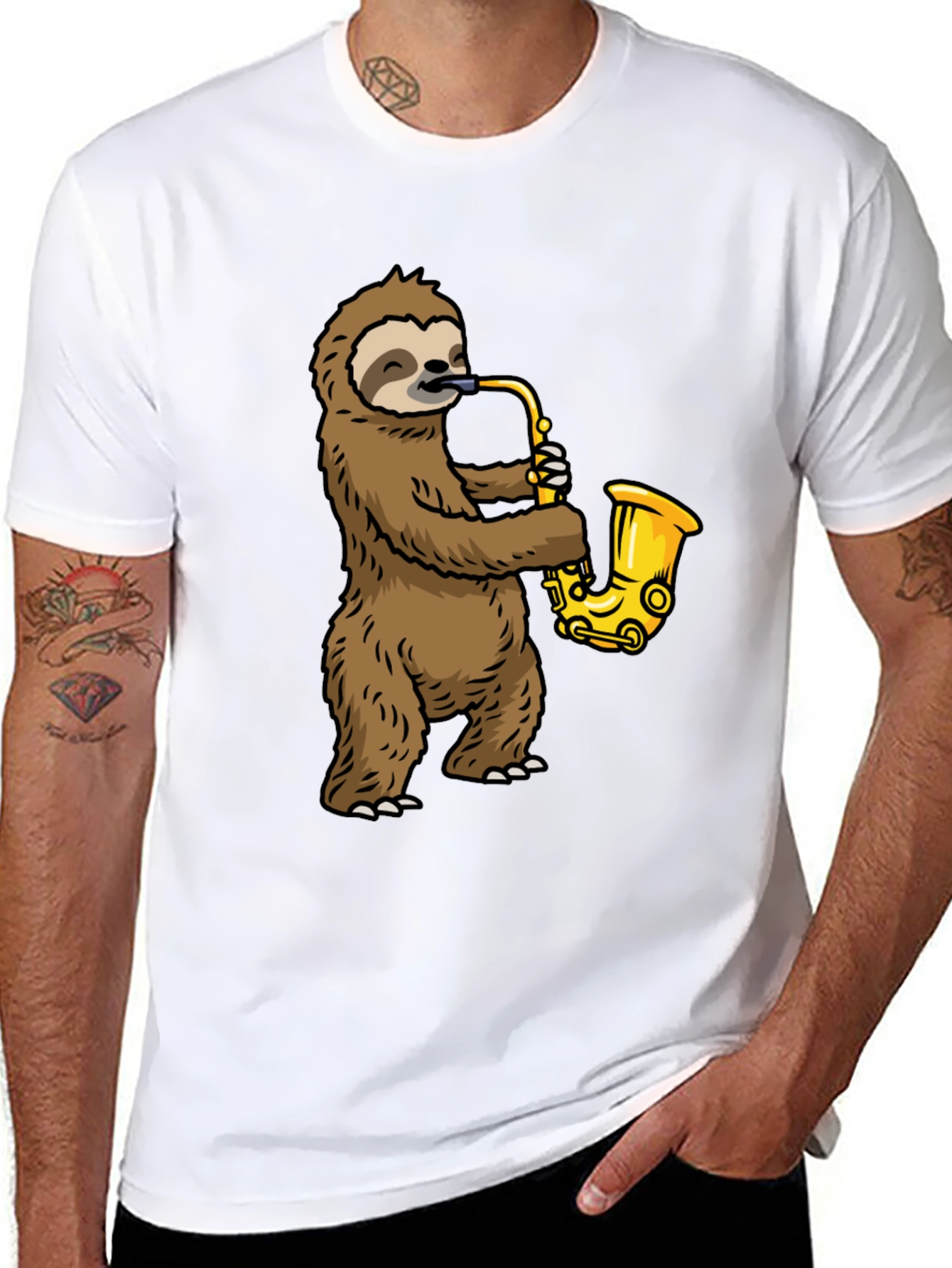Black Sloth Saxophone Graphic Tee view 8