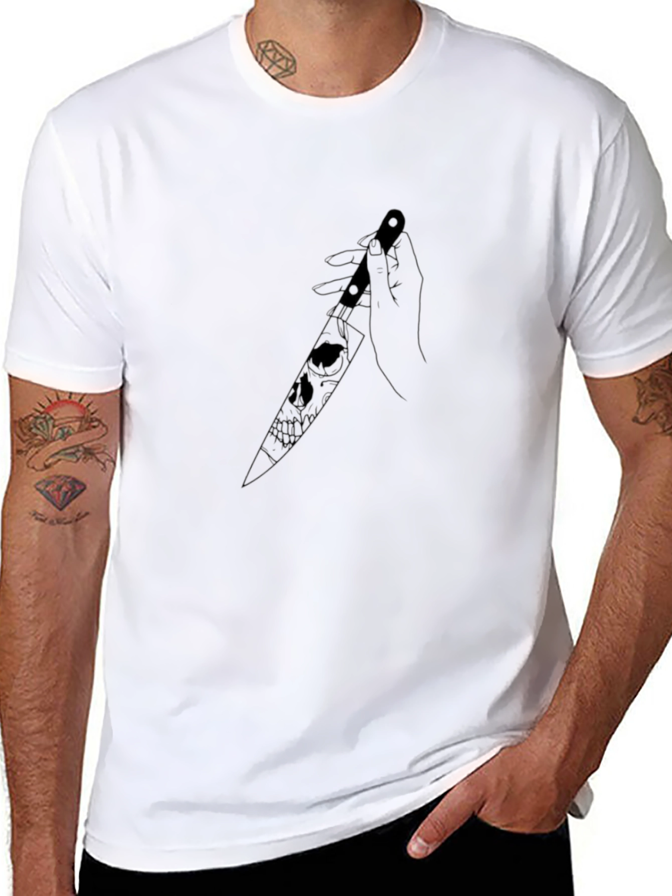 Black Skull Knife Graphic T-Shirt - Edgy Unisex Design view 8