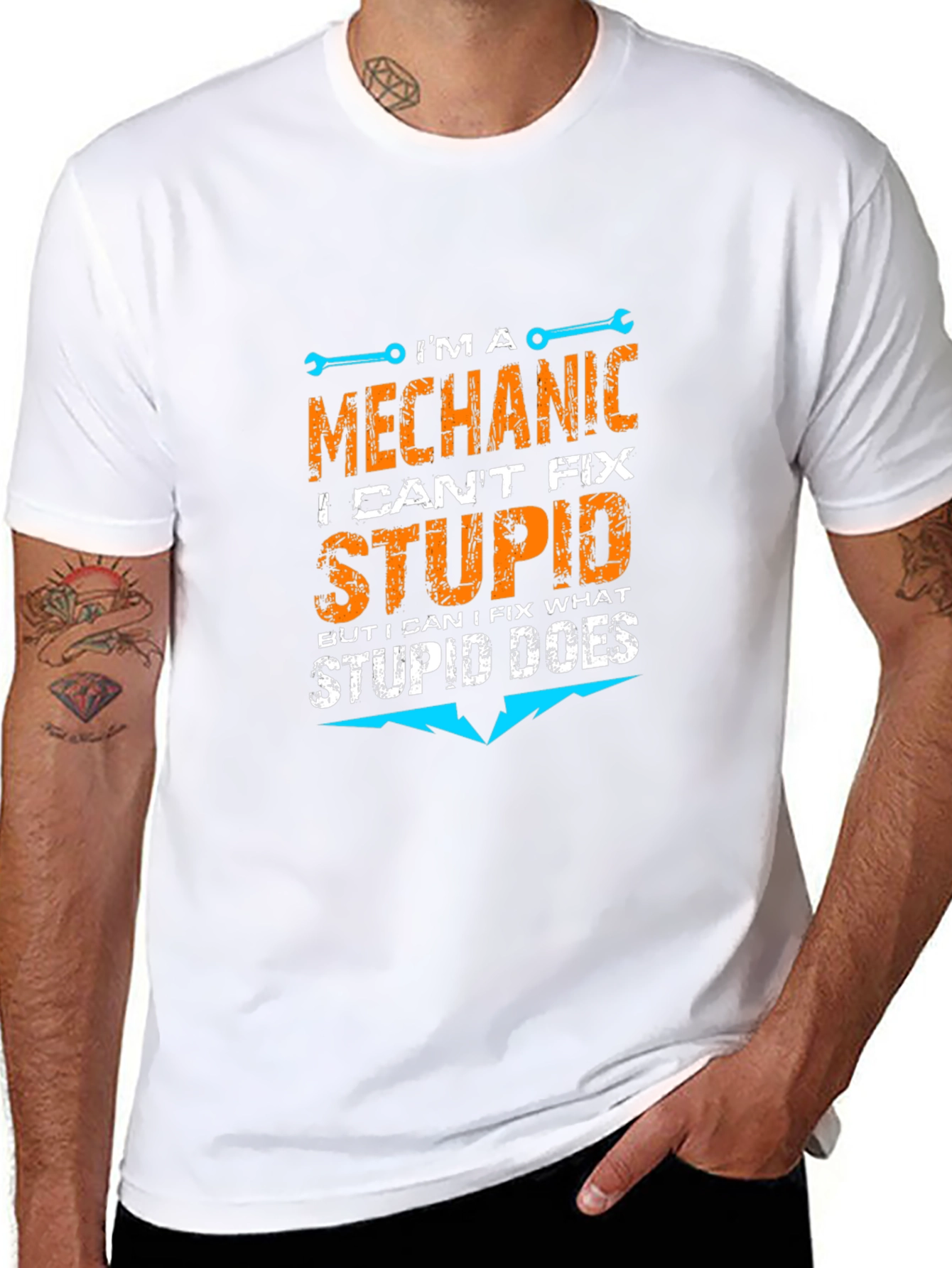 Black Mechanic T-Shirt - I Can't Fix Stupid view 8