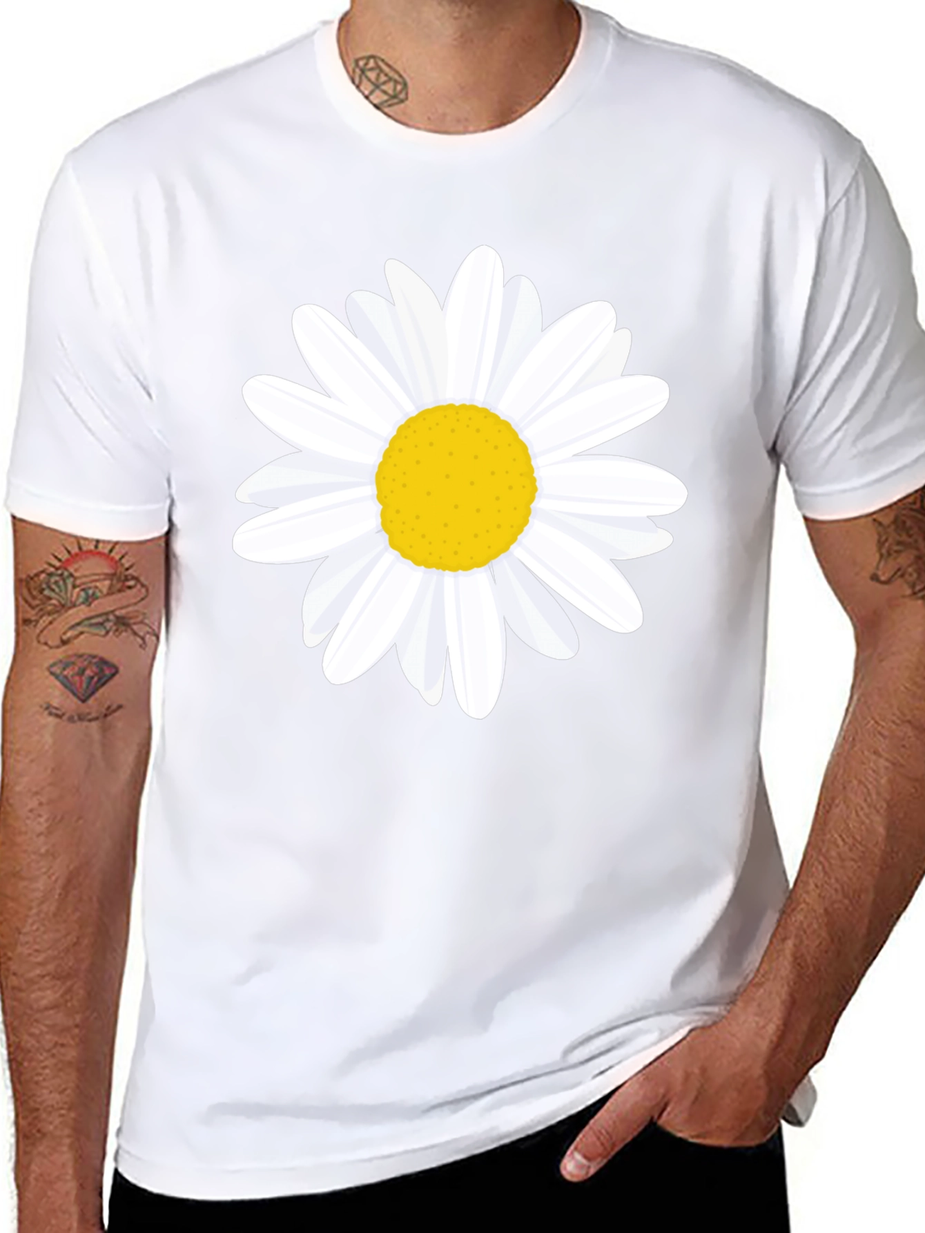Black Daisy Graphic Tee - Black Cotton T-Shirt view 8