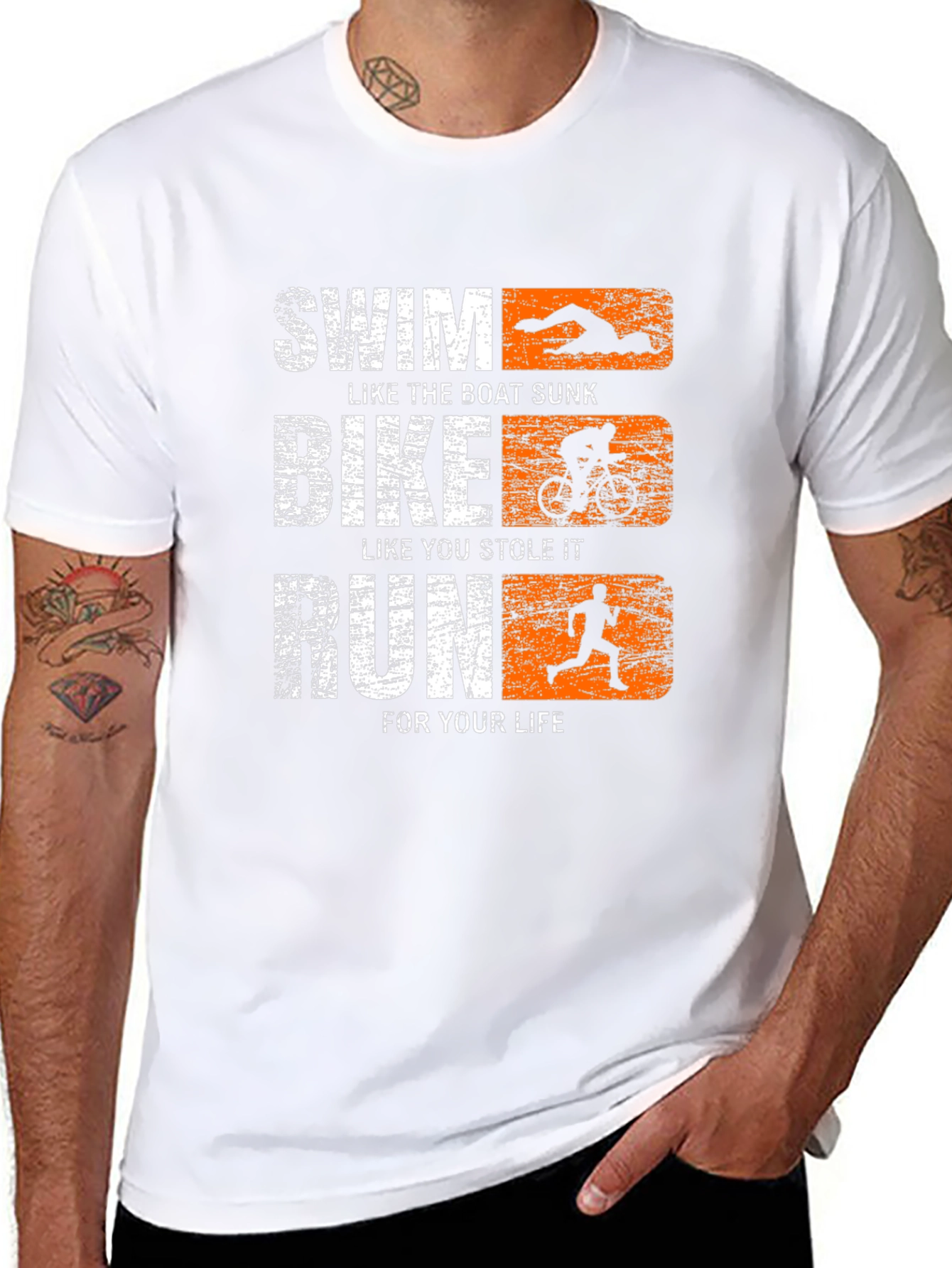 Black Triathlon Graphic T-Shirt Swim Bike Run Tee view 8