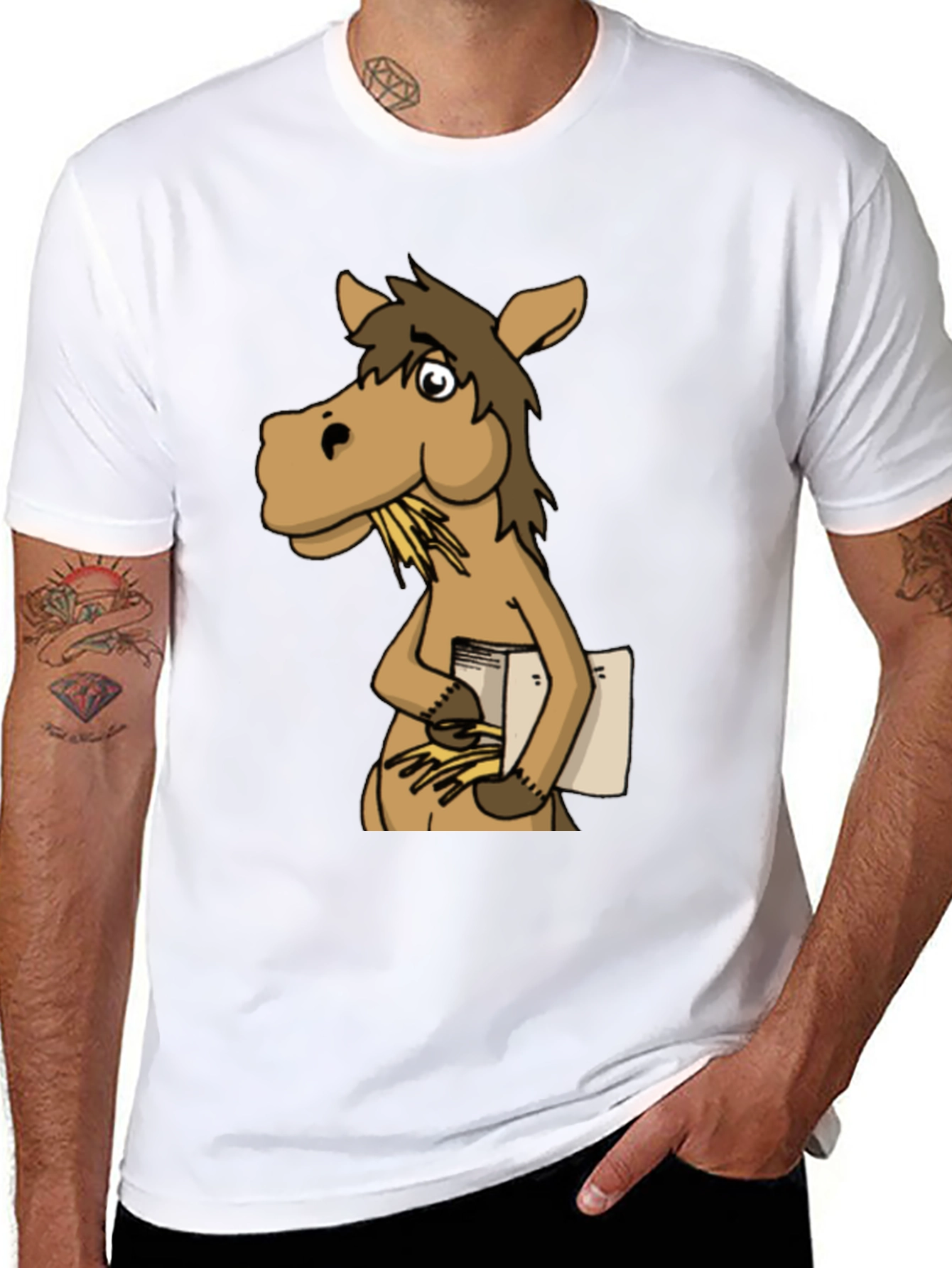 Black Funny Horse Reading Book Graphic T-Shirt view 8