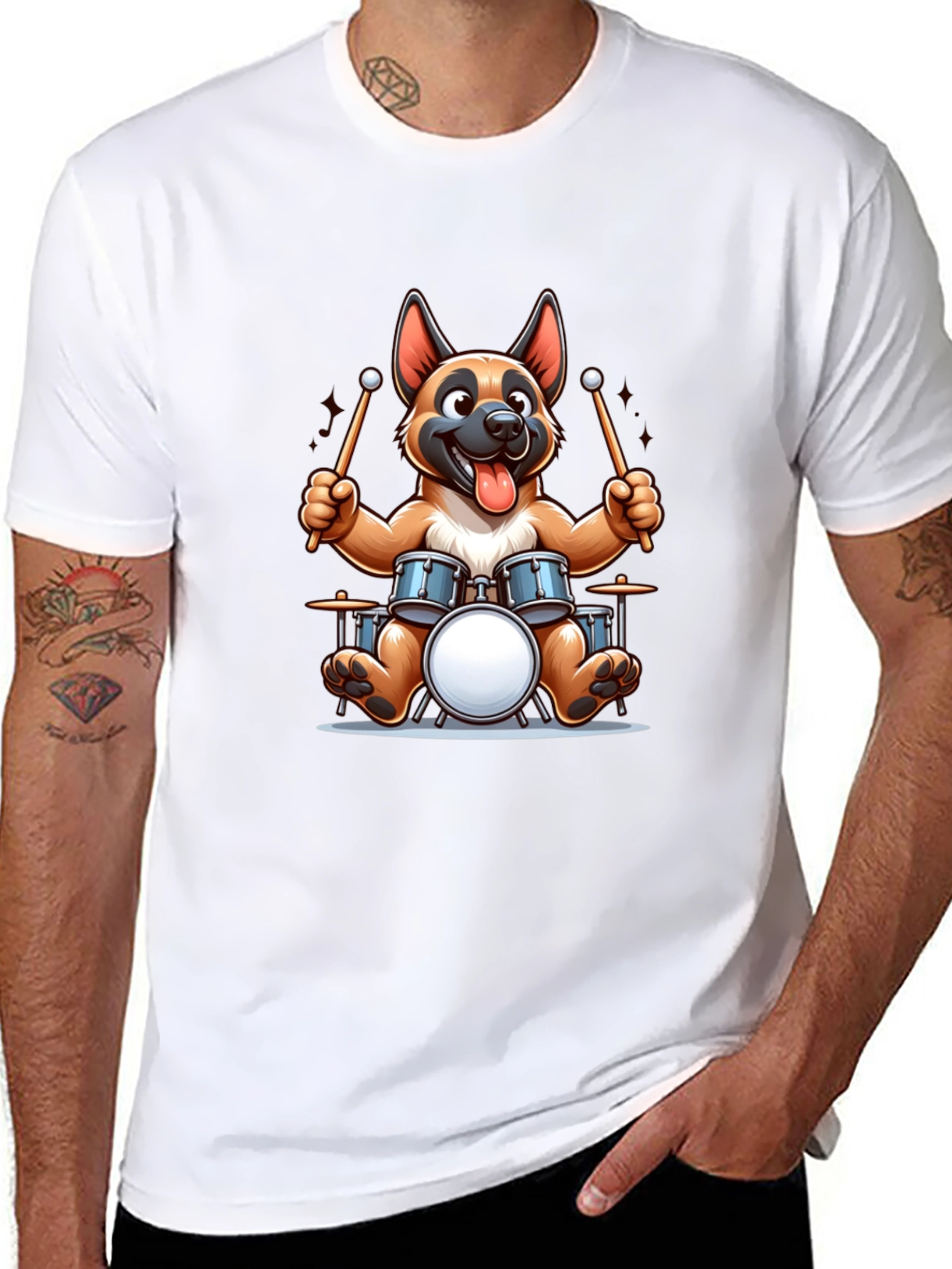 Black Dog Drummer T-Shirt - Rocking Canine Tee view 8