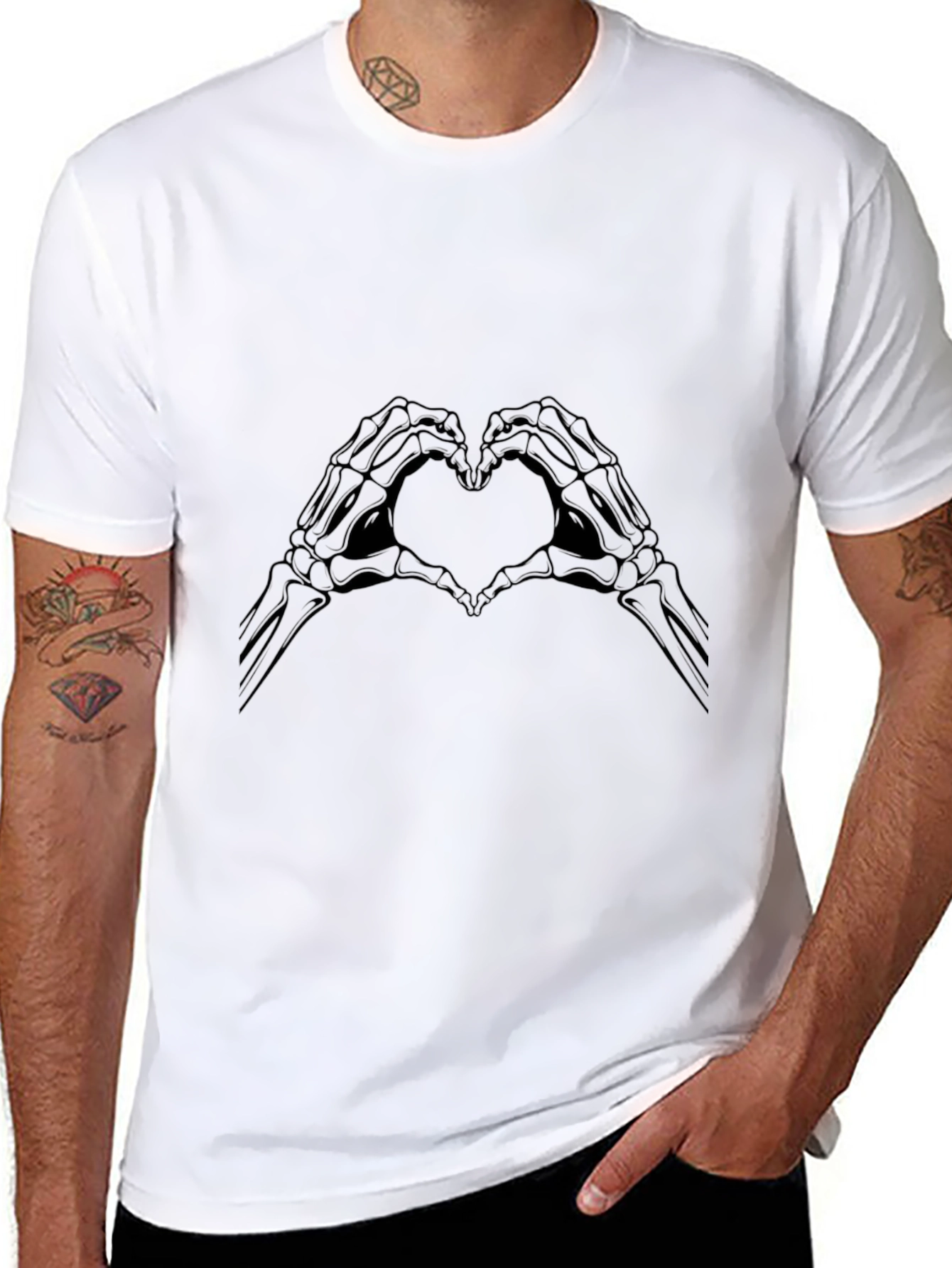 Black Skeleton Hands Heart Graphic Tee - Black view 8
