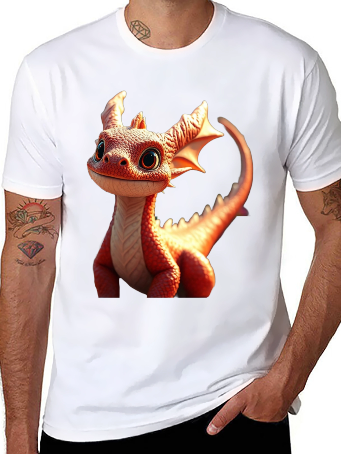 Black Cute Dragon Graphic Tee - Black Cotton Comfort view 8