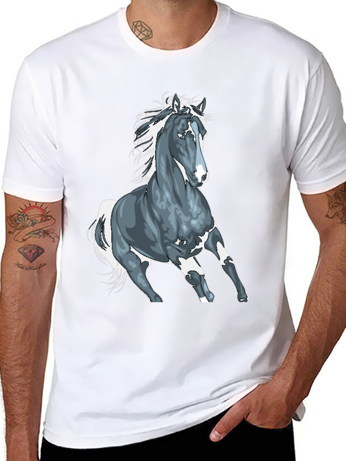 Black Horse Graphic T-Shirt - Black Cotton Tee view 8