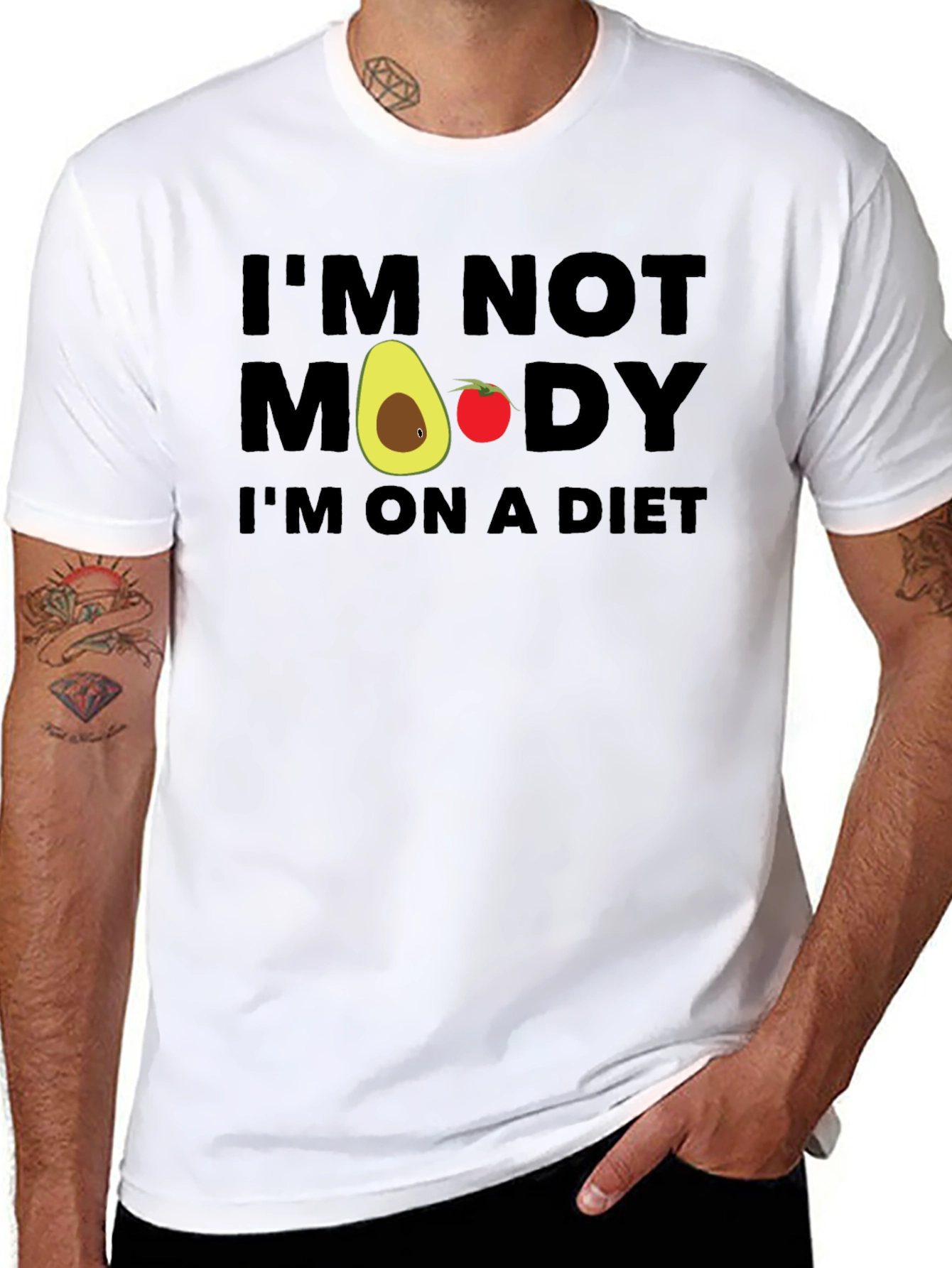 Black Funny Diet T-Shirt - "I'm Not Moody, I'm On A Diet!" view 8