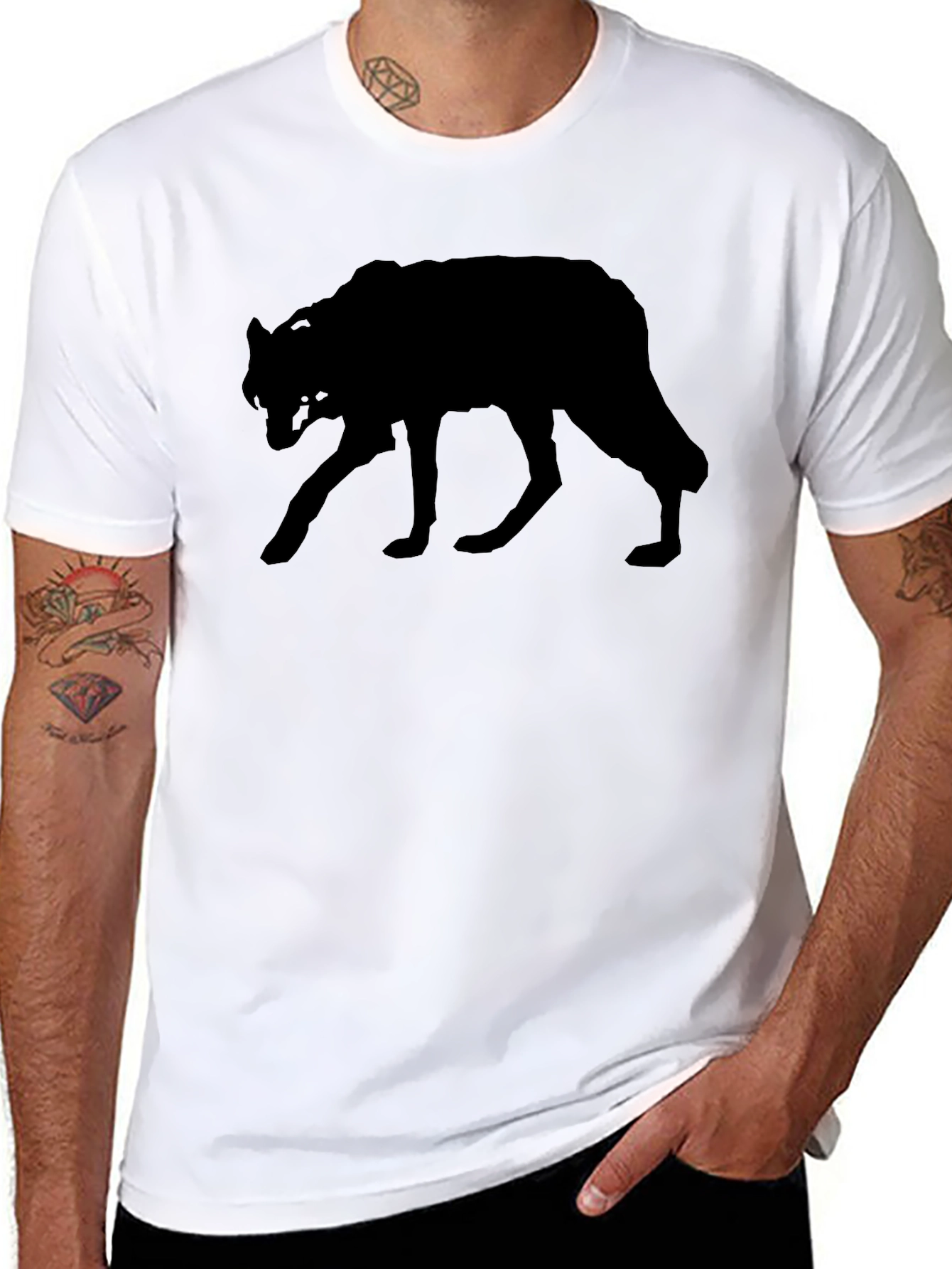 Black Wolf Silhouette Graphic Tee - Mens Black T-Shirt view 8