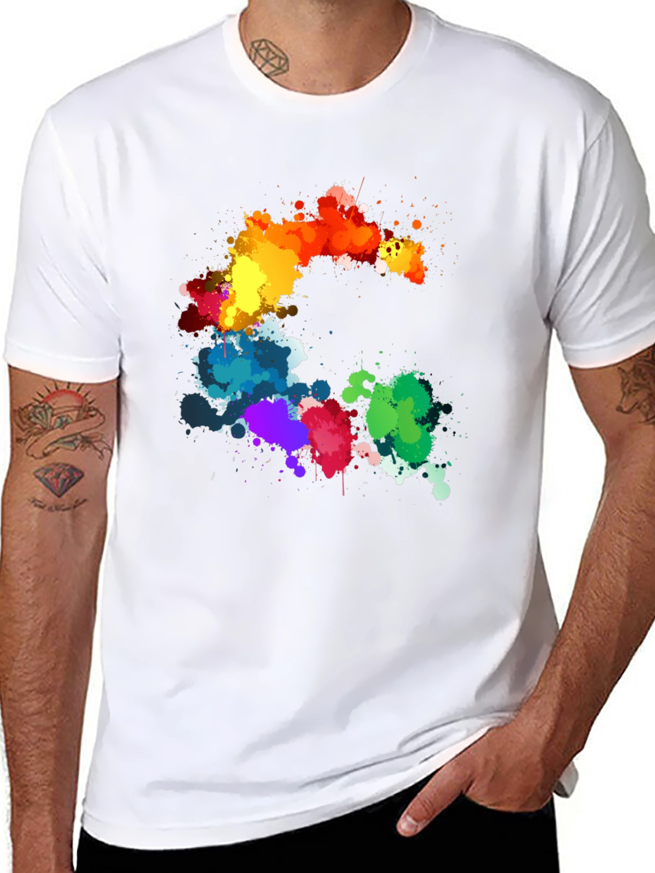 Black Rainbow Splatter Graphic Black T-Shirt view 8