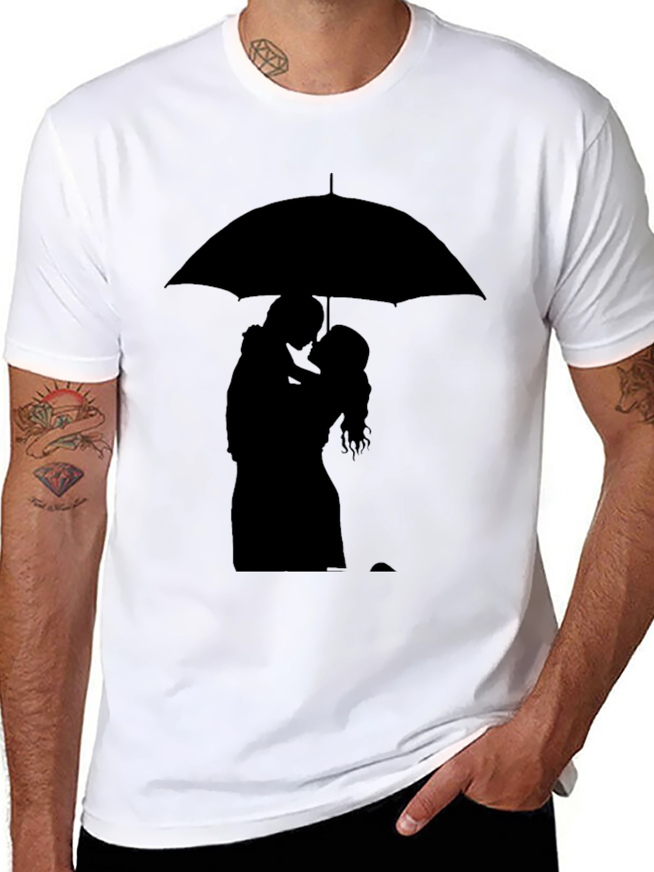 Black Romantic Silhouette T-Shirt - Under the Umbrella view 8