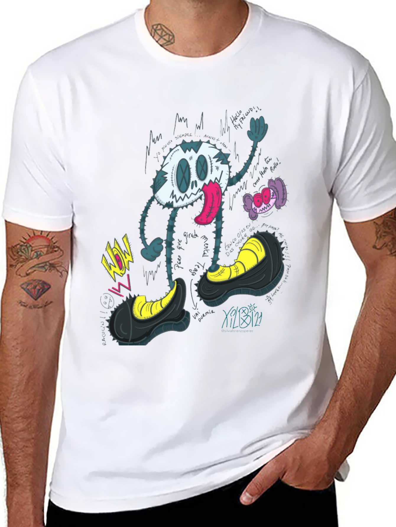 Black Cartoon Character Graphic Print T-Shirt view 8