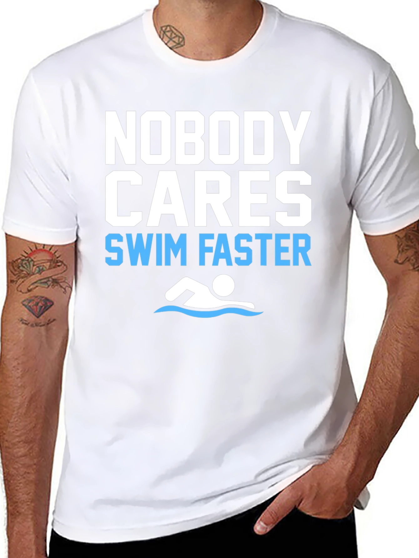 Black Funny Swim Faster Graphic T-Shirt view 8