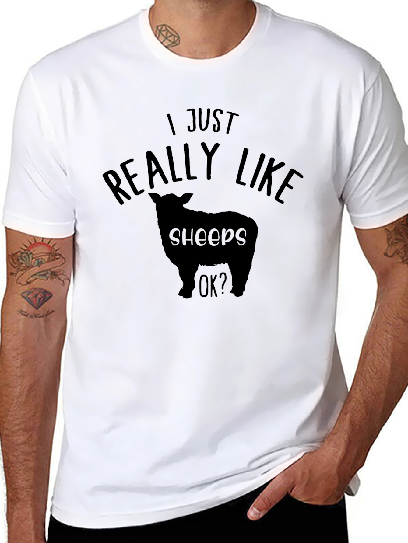 Black I Just Really Like Sheeps T-Shirt - Black Crew Neck Tee view 8