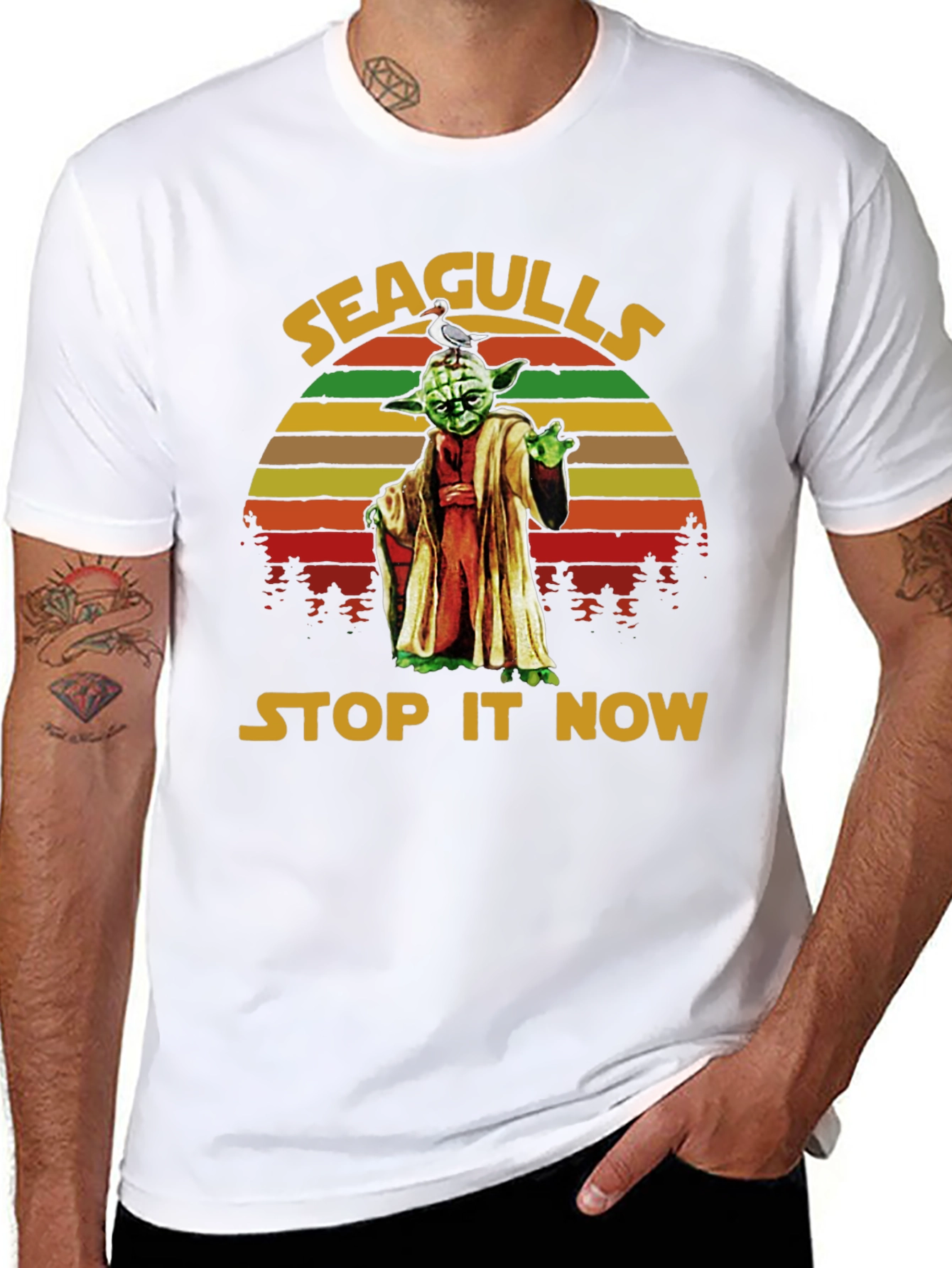 Black Seagulls Stop It Now Yoda T-Shirt view 8