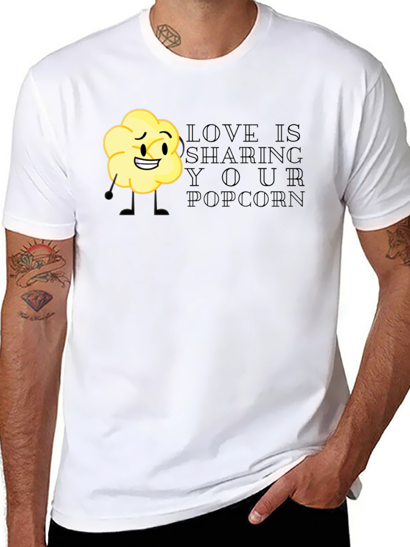 Black Sharing Popcorn Black T-Shirt view 8